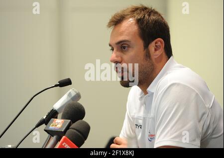 Schwimmen - Fina Weltmeisterschaft 2013 - Barcelona , SPANIEN - Tag 7 - 26/07/2013 - Foto STEPHANE KEMPINAIRE / KMSP / DPPI - Pressekonferenz des französischen Schwimmteams - Cheftrainer - Romain Barnier (FRA) Stockfoto