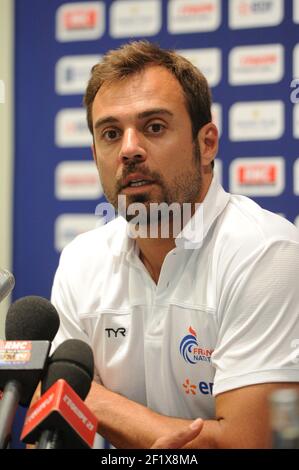 Schwimmen - Fina Weltmeisterschaft 2013 - Barcelona , SPANIEN - Tag 7 - 26/07/2013 - Foto STEPHANE KEMPINAIRE / KMSP / DPPI - Pressekonferenz des französischen Schwimmteams - Cheftrainer - Romain Barnier (FRA) Stockfoto