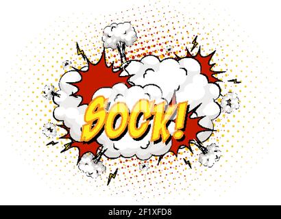 SOCK Text auf Comic Cloud Explosion isoliert auf weißem Hintergrund Abbildung Stock Vektor