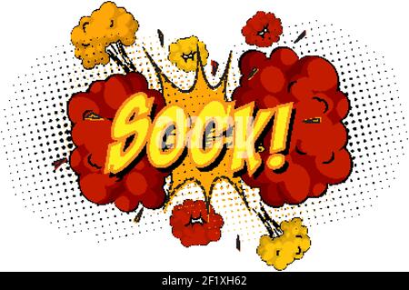 SOCK Text auf Comic Cloud Explosion isoliert auf weißem Hintergrund Abbildung Stock Vektor