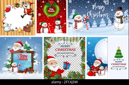 Set aus verschiedenen Weihnachts-Postkarte oder Poster Illustration Stock Vektor