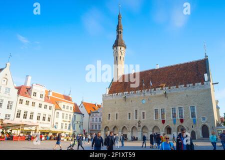 Old Town Hall People Tallinn Stockfoto