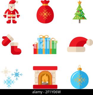 Weihnachtssymbole im flachen Stil, Vektor auf weißem Hintergrund Stock Vektor