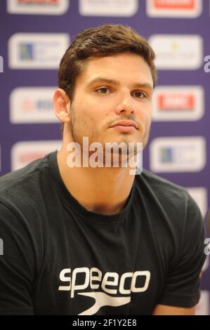 Florent Manaudou (FRA) auf Pressekonferenz während der Schwimmen Französisch Meisterschaften Elite 2014, in Chartres, Frankreich, Preview, April 7, 2014. Foto Stephane Kempinaire / KMSP / DPPI Stockfoto