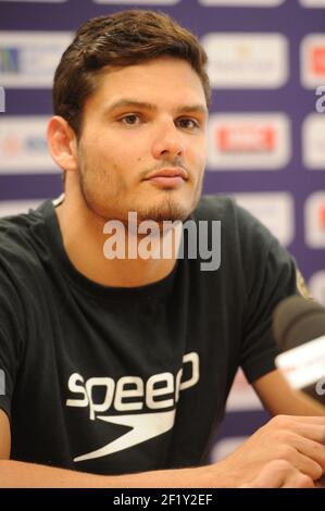 Florent Manaudou (FRA) auf Pressekonferenz während der Schwimmen Französisch Meisterschaften Elite 2014, in Chartres, Frankreich, Preview, April 7, 2014. Foto Stephane Kempinaire / KMSP / DPPI Stockfoto