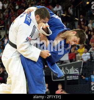 Alexandre Iddir (-90kg) aus Frankreich tritt am 26. April 2014 in der Park&Suites Arena in Montpellier, Frankreich, gegen Walter Facente aus Italien an. Foto Philippe Millereau / KMSP / DPPI Stockfoto