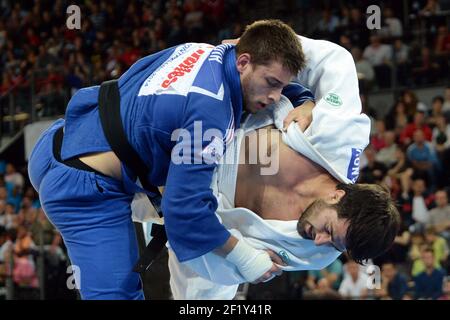 Alexandre Iddir (-90kg) aus Frankreich tritt im Viertelfinale der Europameisterschaft am 26. April 2014 in der Park&Suites Arena in Montpellier, Frankreich, gegen Shahin Gahramanov aus Azerbadjan an. Foto Philippe Millereau / KMSP / DPPI Stockfoto