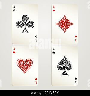 Vier Asse spielen Karten Vektor-Designs zeigen jedes der Vier Farben in rot und schwarz Konzept eines Casinos Und Glücksspiel Stock Vektor