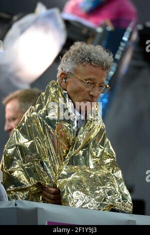 Der französische Journalist Nelson Monfort während des zweiten Tages der Leichtathletik-Europameisterschaften 2014 im Letzigrund-Stadion in Zürich, Schweiz, vom 12. Bis 17. August 2014. Foto Julien Crosnier / KMSP / DPPI Stockfoto