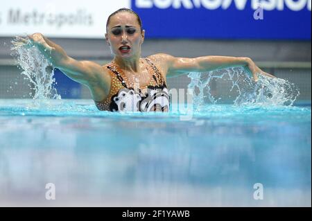 Anna Voloshyna (UKR) tritt auf Synchro Solo Free Routine Preliminary während der 32nd len Europameisterschaften 2014, in Berlin, Deutschland, Tag 3, am 15. August, 2014. Foto Stephane Kempinaire / KMSP / DPPI Stockfoto