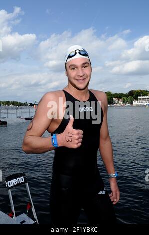 Axel Reymond (Fra) tritt an und gewinnt die Goldmedaille auf 25 km Freiwasser während der len Europameisterschaften 2014 32nd, in Berlin, Deutschland, Tag 5, am 17. August, 2014. Foto Stephane Kempinaire / KMSP / DPPI Stockfoto