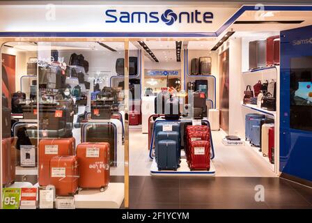 Hongkong, China. März 2021, 09th. Amerikanischer Gepäckhersteller und Einzelhändler, Samsonite Geschäft in Hong Kong gesehen. Kredit: SOPA Images Limited/Alamy Live Nachrichten Stockfoto