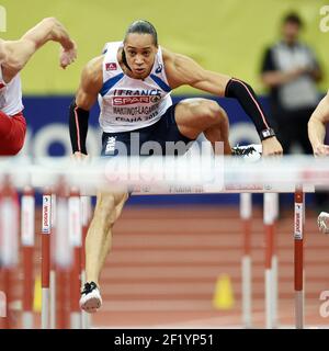 Der französische Athlet Pascal Martinot-Lagarde tritt bei den 60m Hürden der Leichtathletik-Halleneuropameisterschaften am 6. März 2015 in der Arena O2 in Prag, Tschechien, an. Foto Philippe Millereau / KMSP / DPPI Stockfoto