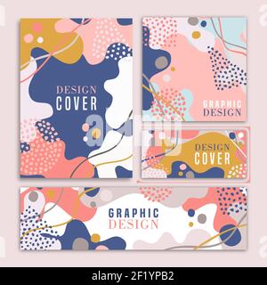 Retro 90s Stil Grußkarte Illustration Set mit weichen Pastellfarben abstrakte Kunst Formen. Boho Design Posterkollektion für Mode-Präsentation oder t Stock Vektor