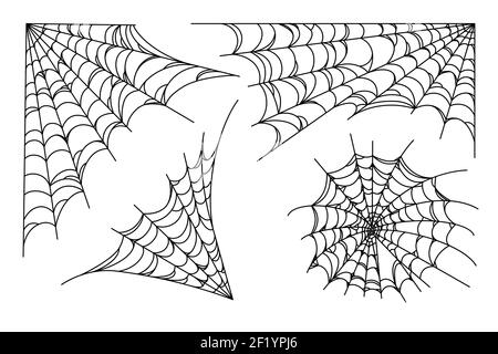 Spinnennetz auf weißem Hintergrund isoliert. Gruselige Halloween Spinnweben Rahmen. Vektordarstellung Stock Vektor