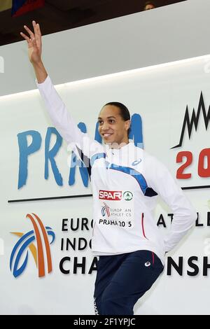 Der französische Athlet Pascal Martinot Lagarde (Goldmedaille), während des Podiums 60m Hürden Männer der Leichtathletik-Halleneuropameisterschaften, am 7. März 2015, in der Arena O2 in Prag, Tschechische Republik. Foto Philippe Millereau / KMSP / DPPI Stockfoto