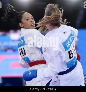 Lucie Ignace von Frankreich tritt in Karate, Frauen Kumite -61kg während der Europäischen Olympischen Spiele 1st 2015 in Baku, Aserbaidschan, Tag 1, am 13. Juni 2015 - Foto Philippe Millereau / KMSP / DPPI Stockfoto