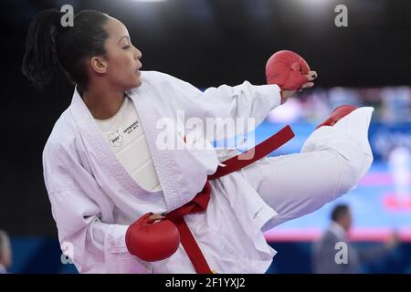 Lucie Ignace von Frankreich tritt in Karate, Frauen Kumite -61kg während der Europäischen Olympischen Spiele 1st 2015 in Baku, Aserbaidschan, Tag 1, am 13. Juni 2015 - Foto Philippe Millereau / KMSP / DPPI Stockfoto