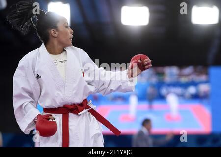 Lucie Ignace von Frankreich tritt in Karate, Frauen Kumite -61kg während der Europäischen Olympischen Spiele 1st 2015 in Baku, Aserbaidschan, Tag 1, am 13. Juni 2015 - Foto Philippe Millereau / KMSP / DPPI Stockfoto