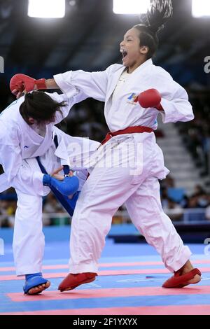 Lucie Ignace von Frankreich tritt in Karate, Frauen Kumite -61kg während der Europäischen Olympischen Spiele 1st 2015 in Baku, Aserbaidschan, Tag 1, am 13. Juni 2015 - Foto Philippe Millereau / KMSP / DPPI Stockfoto