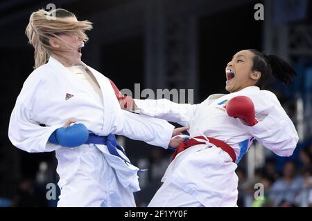 Lucie Ignace von Frankreich tritt in Karate, Frauen Kumite -61kg während der Europäischen Olympischen Spiele 1st 2015 in Baku, Aserbaidschan, Tag 1, am 13. Juni 2015 - Foto Philippe Millereau / KMSP / DPPI Stockfoto