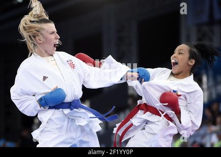Lucie Ignace von Frankreich tritt in Karate, Frauen Kumite -61kg während der Europäischen Olympischen Spiele 1st 2015 in Baku, Aserbaidschan, Tag 1, am 13. Juni 2015 - Foto Philippe Millereau / KMSP / DPPI Stockfoto
