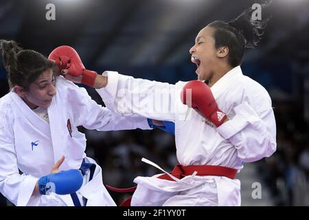 Lucie Ignace von Frankreich tritt in Karate, Frauen Kumite -61kg während der Europäischen Olympischen Spiele 1st 2015 in Baku, Aserbaidschan, Tag 1, am 13. Juni 2015 - Foto Philippe Millereau / KMSP / DPPI Stockfoto