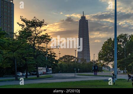 Havanna Kuba. 25. November 2020: Foto bei Sonnenuntergang des Denkmals des Jose Mari Revolutionsplatzes Stockfoto