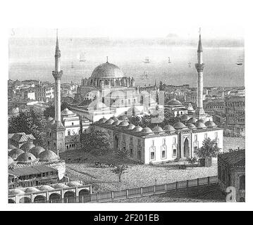 Antike Illustration der Bayezid II Moschee, auch Suleymaniye Moschee genannt in Istanbul. Veröffentlicht in Systematic Bilder-Atlas zum Conversations Stockfoto