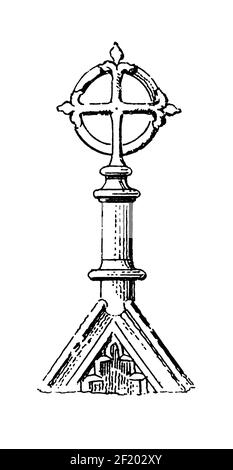 Gravur des Kreuzes aus dem 19. Jahrhundert aus der Kathedrale von Salisbury. Veröffentlicht in Systematischen Bildern-Atlas zum Conversations-Lexikon, Ikonographische Encyk Stockfoto