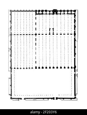 Antike 19th-Jahrhundert-Illustration des Grundrisses der Moschee in Cordoba. Veröffentlicht in Systematischer Bilder-Atlas zum Conversations-Lexikon, Ikonographe Stockfoto