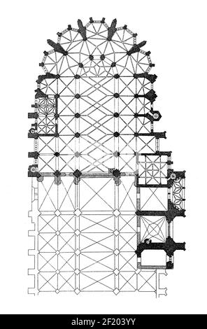 Antike Gravur des Grundrisses der St. Veitskathedrale in Prag, Tschechische Republik. Veröffentlicht in Systematischer Bilder-Atlas zum Conversations-Lexikon, Stockfoto