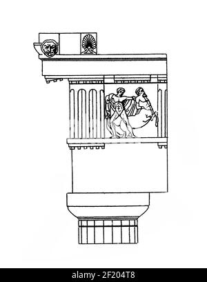 Gravur alter architektonischer Elemente aus dem 19. Jahrhundert. Veröffentlicht in Systematischer Bilder-Atlas zum Conversations-Lexikon, Ikonographische Encyklop Stockfoto