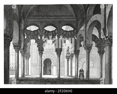 19th-Jahrhundert Gravur der Großen Moschee von Cordoba. Veröffentlicht in Systematischer Bilder-Atlas zum Conversations-Lexikon, Ikonographische Encyklopedie d Stockfoto