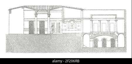 Antike Illustration eines Hauses in Pompeji. Veröffentlicht in Systematischer Bilder-Atlas zum Conversations-Lexikon, Ikonographische Enzyklopädie der Wiss Stockfoto