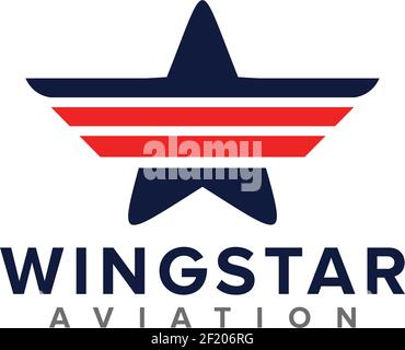 Luftfahrtlogo mit kombinierender Stern- und Flügeldesign-Vorlage Stock Vektor