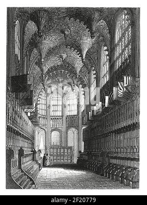 19th-Jahrhundert-Illustration des Innenraums der Heinrichs VII Lady Chapel. Veröffentlicht in Systematischer Bilder-Atlas zum Conversations-Lexikon, Ikonographische en Stockfoto