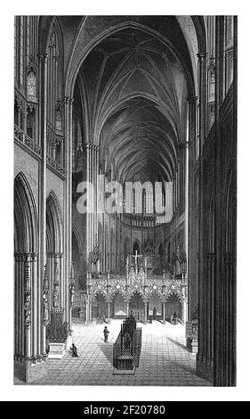 Antike 19th-Jahrhundert-Illustration des Innenraums der St. Veitskathedrale in Prag, Tschechische Republik. Veröffentlicht in Systematischer Bilder-Atlas zum Conversat Stockfoto