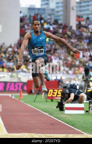 Christian Taylor aus den Vereinigten Staaten startet und gewinnt in Triple Jump Men während des International Athletics Meeting Herculis, IAAF Diamond League, Monaco am 17. Juli 2015 im Louis II Stadion in Monaco, Frankreich - Foto Jean-Marie Hervio / KMSP / DPPI Stockfoto