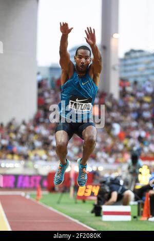 Christian Taylor aus den Vereinigten Staaten startet und gewinnt in Triple Jump Men während des International Athletics Meeting Herculis, IAAF Diamond League, Monaco am 17. Juli 2015 im Louis II Stadion in Monaco, Frankreich - Foto Jean-Marie Hervio / KMSP / DPPI Stockfoto