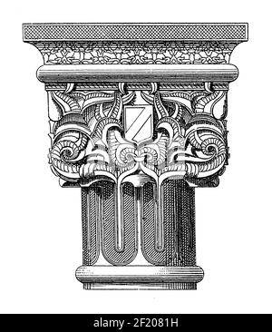 Antike Illustration eines Ornaments aus Alhambra. Veröffentlicht in Systematischer Bilder-Atlas zum Conversations-Lexikon, Ikonographische Encyklopedie d Stockfoto