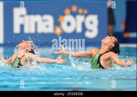 Ona Carbonell und Paula Klamburg aus Spanien treten während der Fina-Weltmeisterschaft 2015 16th in Kazan, Russland, Tag 5, am 28. Juli im Duet Free im Synchronschwimmen an. 2015 - Foto Stephane Kempinaire / KMSP / DPPI Stockfoto