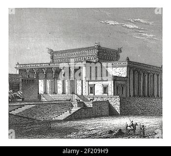 Antike Gravur des Thronsaals in Persepolis. Veröffentlicht in Systematischer Bilder-Atlas zum Conversations-Lexikon, Ikonographische Encyklopedie Stockfoto