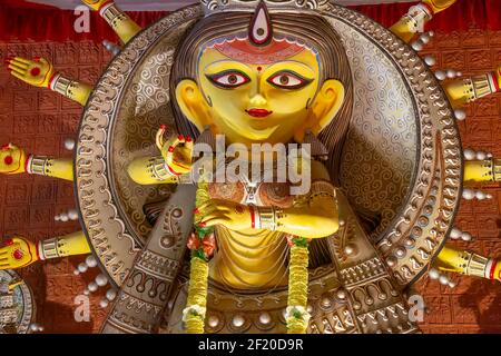 Hindu Göttin Durga Lehm Idol in Nahaufnahme Porträt Ansicht Stockfoto