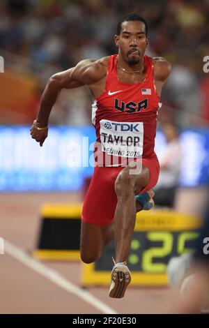 Christian Taylor (USA) tritt an und gewinnt die Goldmedaille auf Männer Triple Jump Finale während der IAAF World Championships, Peking 2015, im Nationalstadion, in Peking, China, Tag 6, am 27. August, 2015 - Foto Stephane Kempinaire / KMSP / DPPI Stockfoto