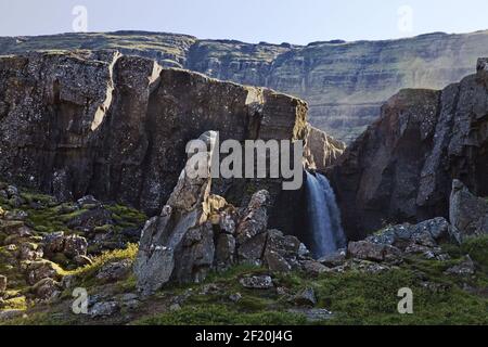 Wasserfall auf der Oexi, Ostisland, Island, Europa Stockfoto