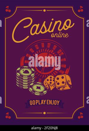 T-Shirt oder Poster-Design mit Illustrationen von Casino-Elementen: Karten, Chips und Roulette. Stock Vektor