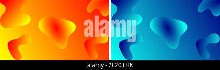 Fluid Dynamic Moderne minimale Vektor-Hintergrund-Set von 2 in blau und orange Farbe, abstrakter Hintergrund mit flüssigem Gradient, anwendbar für Banner desi Stock Vektor