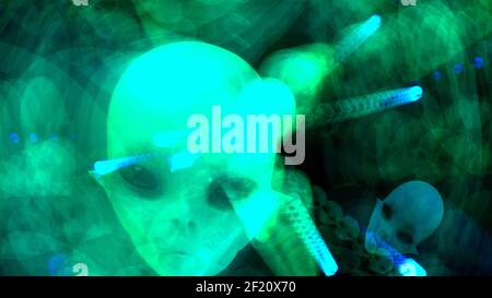 Künstlerische 3D Illustration von fremden Gesichtern Stockfoto