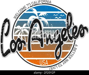 STADT LOS ANGELES KALIFORNIEN. Handgefertigte Palms Bäume Retro-Stil. Design Mode Bekleidung strukturierter Druck. T-Shirt Grafik Vintage Grunge Vektor Stock Vektor